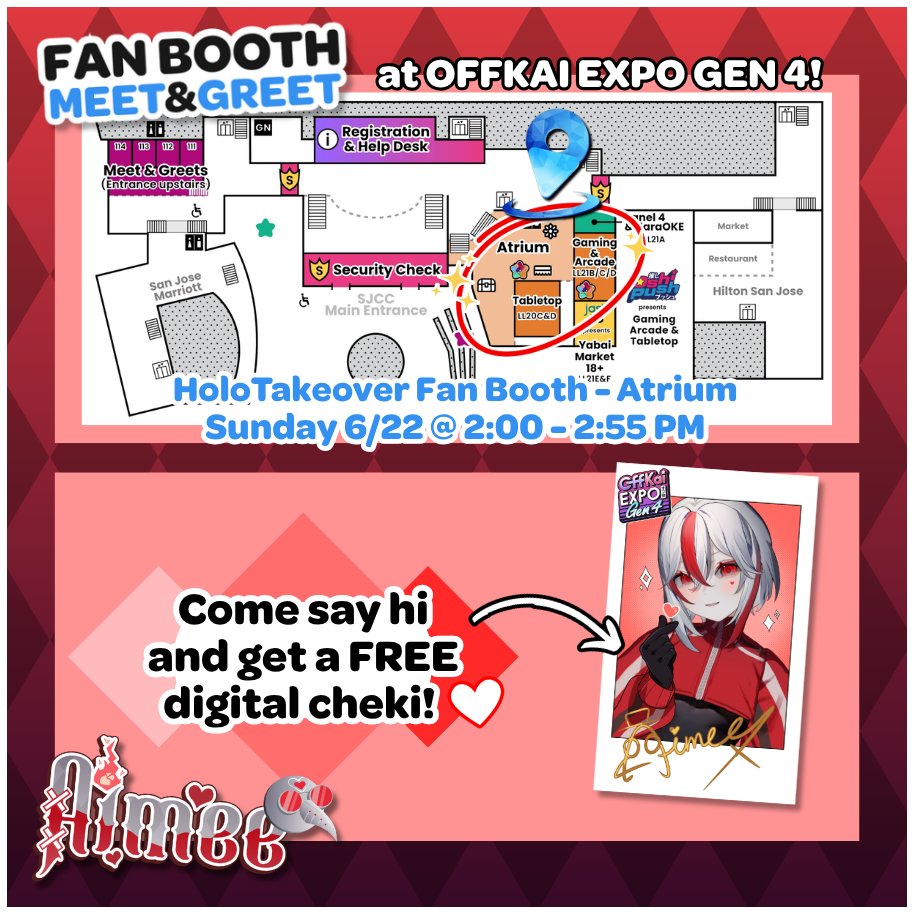 I'm very excited for my first meet &amp; greet at #OffKaiGen4!✨
I hope you can come by and say himee!!❤️
Thank you again to <a href="/HoloTakeover/">HoloTakeover</a> for the opportunity!!
See you there!!
#HoloTakeover