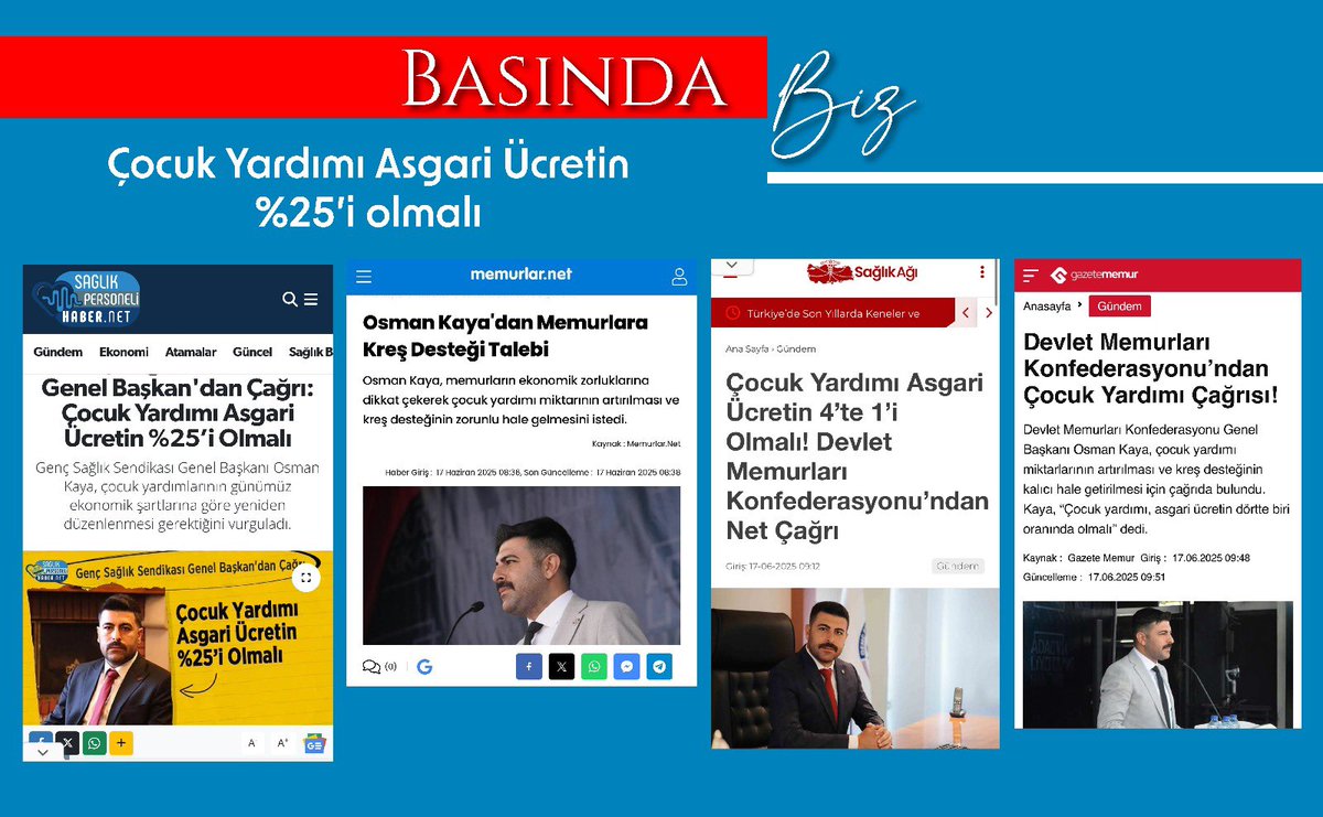 "Çocuk Yardımı Asgari Ücretin 4’te 1’i Olmalı! "

📢Devlet Memurları Konfederasyonu’ndan Net Çağrı

Haberin Devamı...⤵️

gazetememur.com/gundem/devlet-…

saglikagi.com/cocuk-yardimi-…

memurlar.net/haber/1138497/…

saglikpersonelihaber.net/genc-saglik-se…