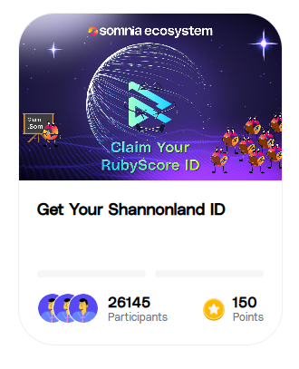 SomniaSpace's tweet photo. Want to mint your @rubyscore_io ID on @Somnia_Network?
Go to https://t.co/9USNVIuTzQ
Connect your wallet → Earn 15+ on-chain points → Mint your ID.
It’s tied to the Shannonland quest (150 pts!), so don’t miss it if you’re farming Somnia rewards.
Your rep matters. Claim it now. https://t.co/ITRb9iWwGf