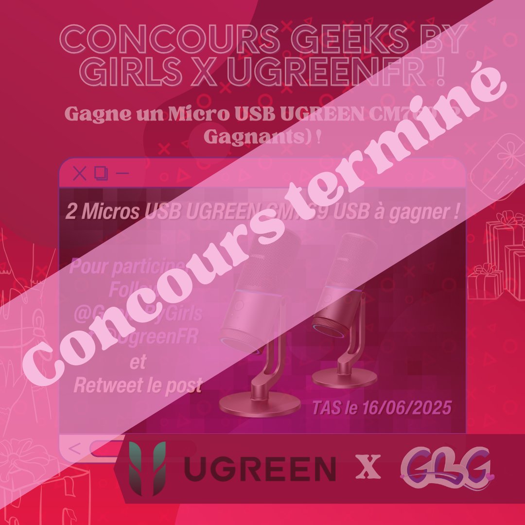 👾 Geeks By Girls 👾 (@geeksbygirls) on Twitter photo FÉLICITATIONS à <a href="/BravigC/">Fanny_la_petite</a> & <a href="/YasMinouch95/">Yasmine</a> ! Vous remportez un #MicroUSB #UGREEN CM769 avec <a href="/UgreenFR/">UgreenFr</a> ! 
Nous venons de vous contacter pour vous transmettre les infos ! 
👀Merci à tous pour vos participations !  
❤ #Giveaway #Concours #Gaming #GBG
x.com/GeeksByGirls/s… FÉLICITATIONS à <a href="/BravigC/">Fanny_la_petite</a> & <a href="/YasMinouch95/">Yasmine</a> ! Vous remportez un #MicroUSB #UGREEN CM769 avec <a href="/UgreenFR/">UgreenFr</a> ! 
Nous venons de vous contacter pour vous transmettre les infos ! 
👀Merci à tous pour vos participations !  
❤ #Giveaway #Concours #Gaming #GBG
x.com/GeeksByGirls/s…