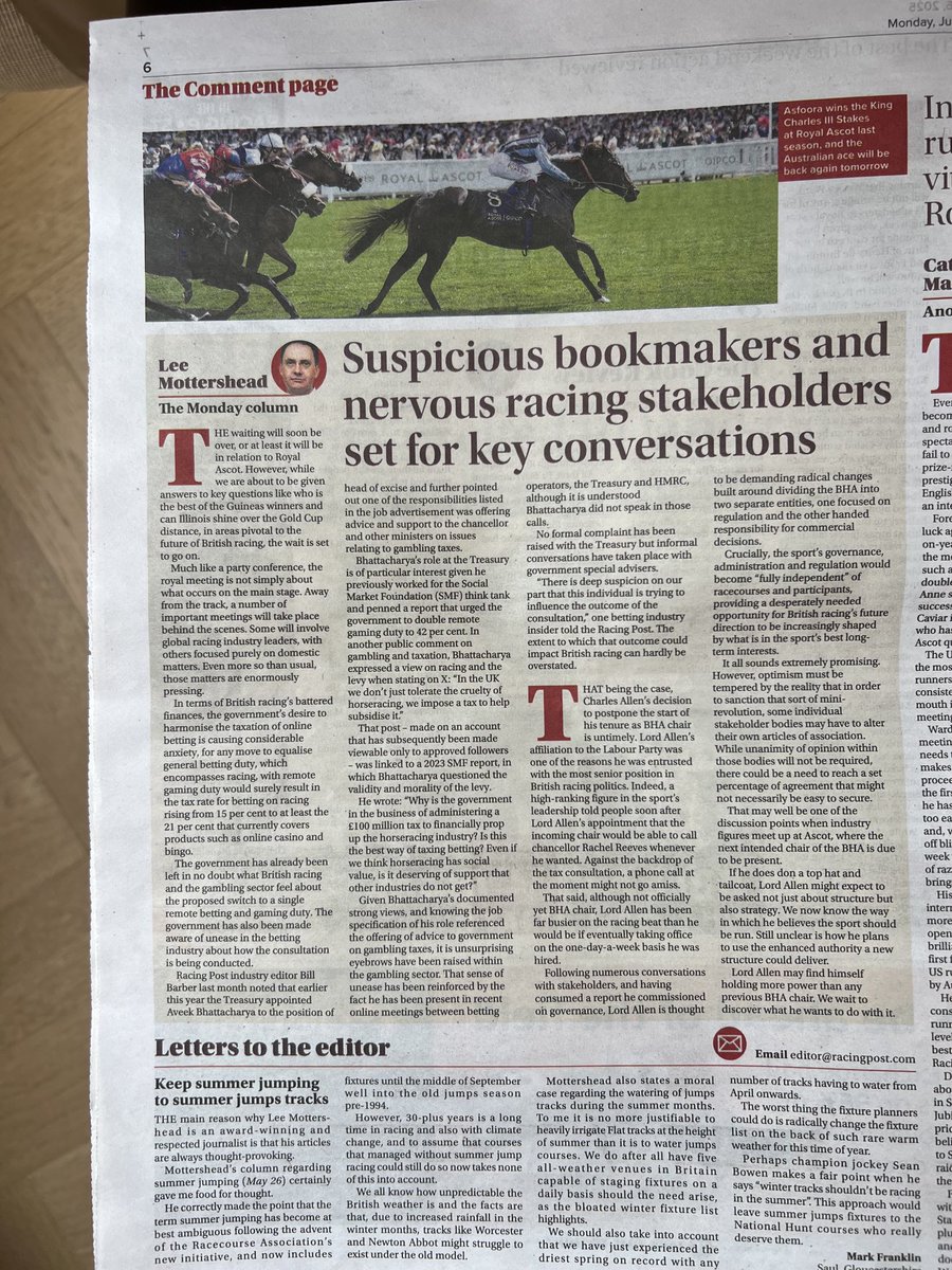 Excellent article by Lee Mottershead in Monday’s Racing Post #RoyalAscot2025