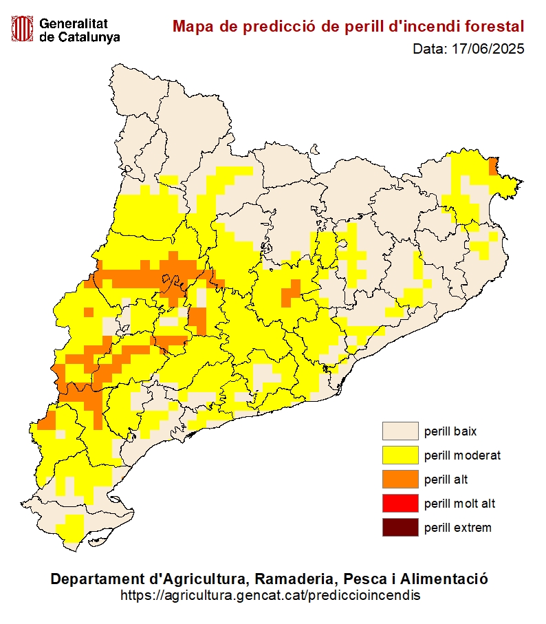 agentsruralscat's tweet photo. Mapa de predicció de perill d'incendi forestal 17 de juny de 2025 https://t.co/IycgRGyS6N