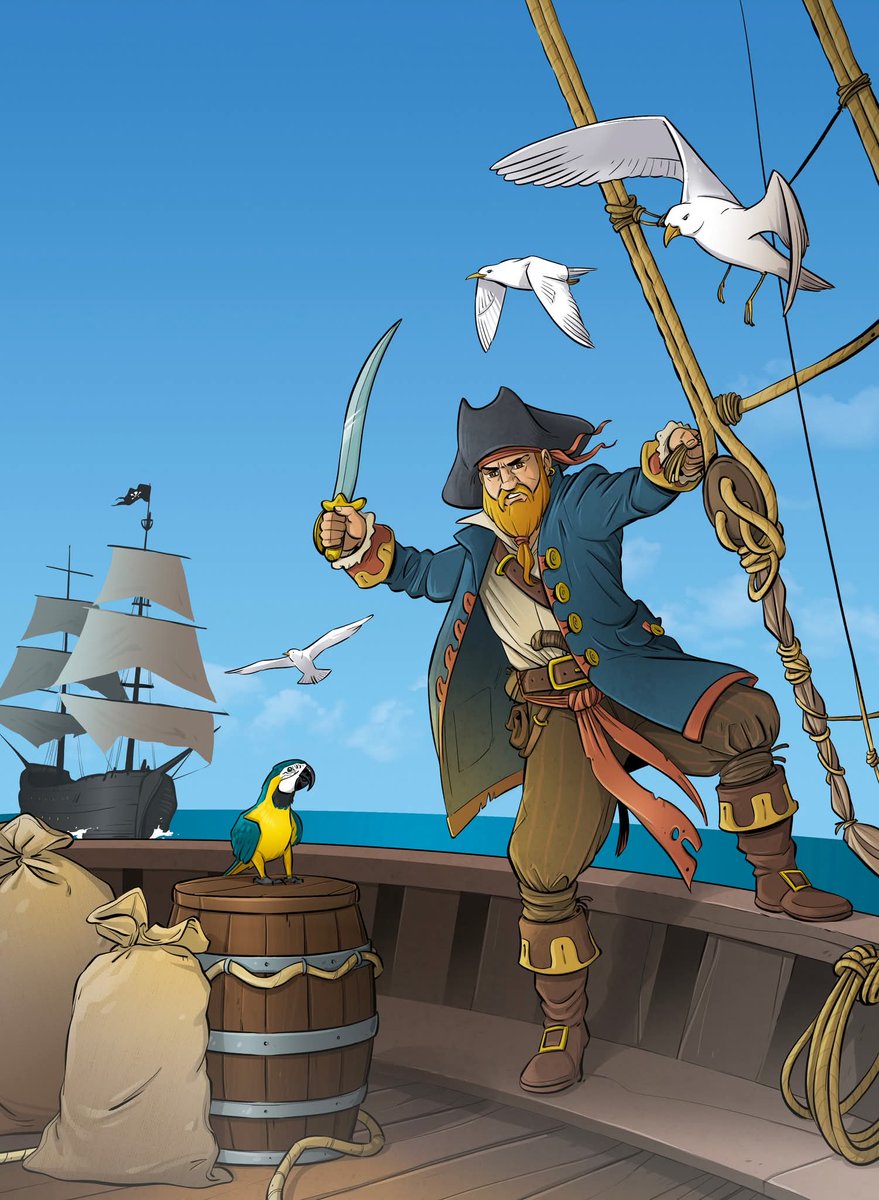 Nouvelle #illustration pour le magazine Histoire Junior des <a href="/EditionsFaton/">Éditions Faton</a> avec un sujet que j'adore : les #pirates ! Et j'ai même glissé un petit clin d'oeil à #MonkeyIsland... 🧐😏