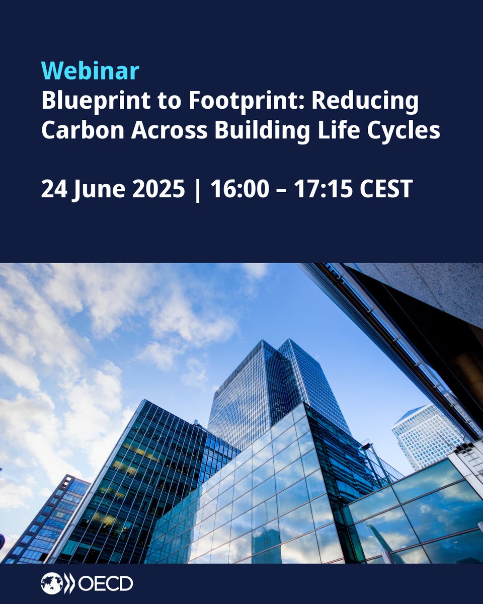 🏢With the #building sector responsible for 🔟 gigatonnes of CO₂ emissions annually, tackling embodied carbon is crucial. 

Join us for our next webinar on Reducing #Carbon Across Building Life Cycles!

🗓️24 June
⏰16:00-17:15 CEST
➡️Register:  events.oecd-berlin.de/380