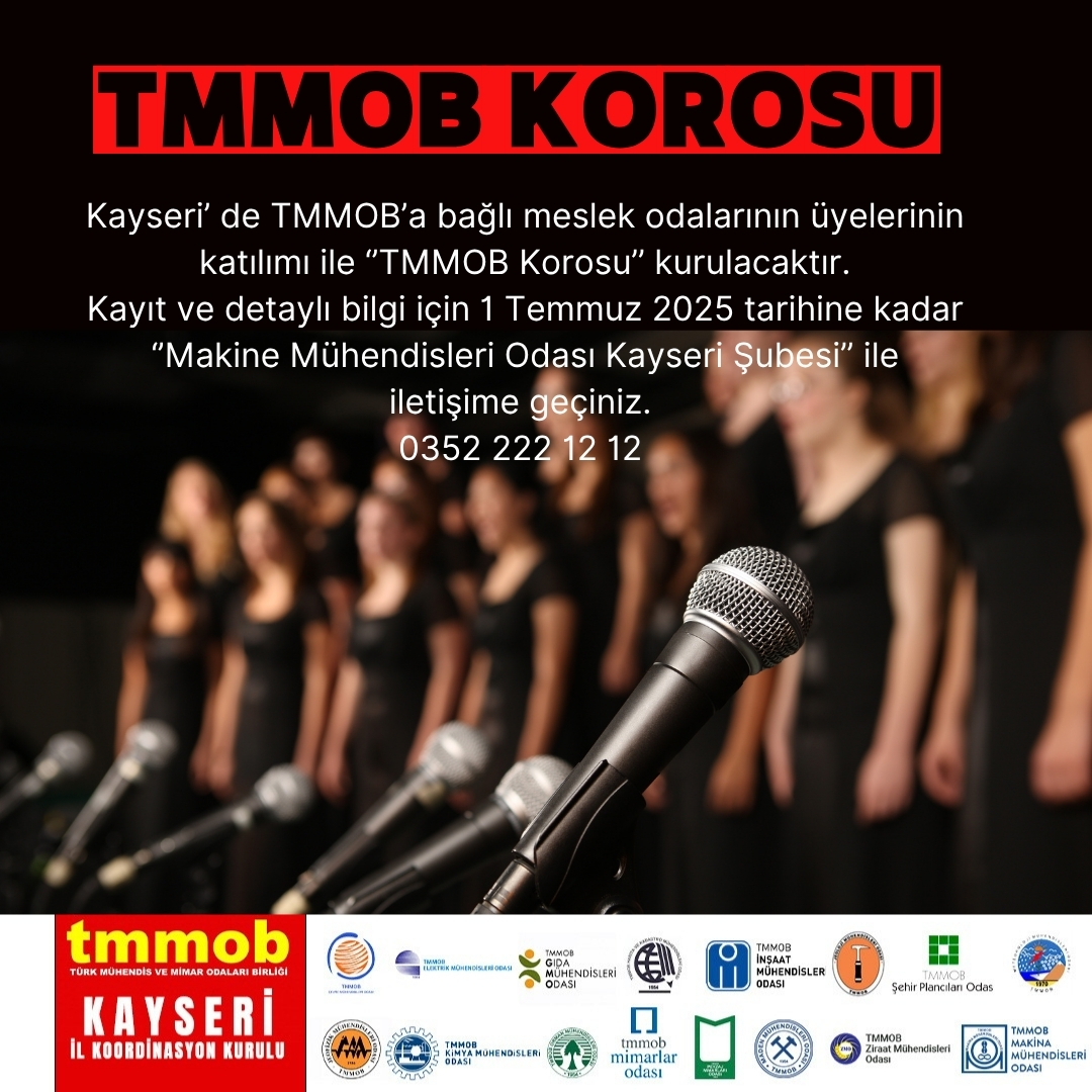 TMMOB KOROSU KURULUYOR
Kulüp altında verilecek olan eğitimlerimiz ücretsizdir. Başvuru yapmak isteyen üyelerimizin 1 Temmuz 2025 tarihine kadar Makina Mühendisleri Odası Kayseri Şubesi ile iletişime geçmesi rica olunur.
Tel: 0352 222 12 12
0352 231 02 42
0538 860 98 51