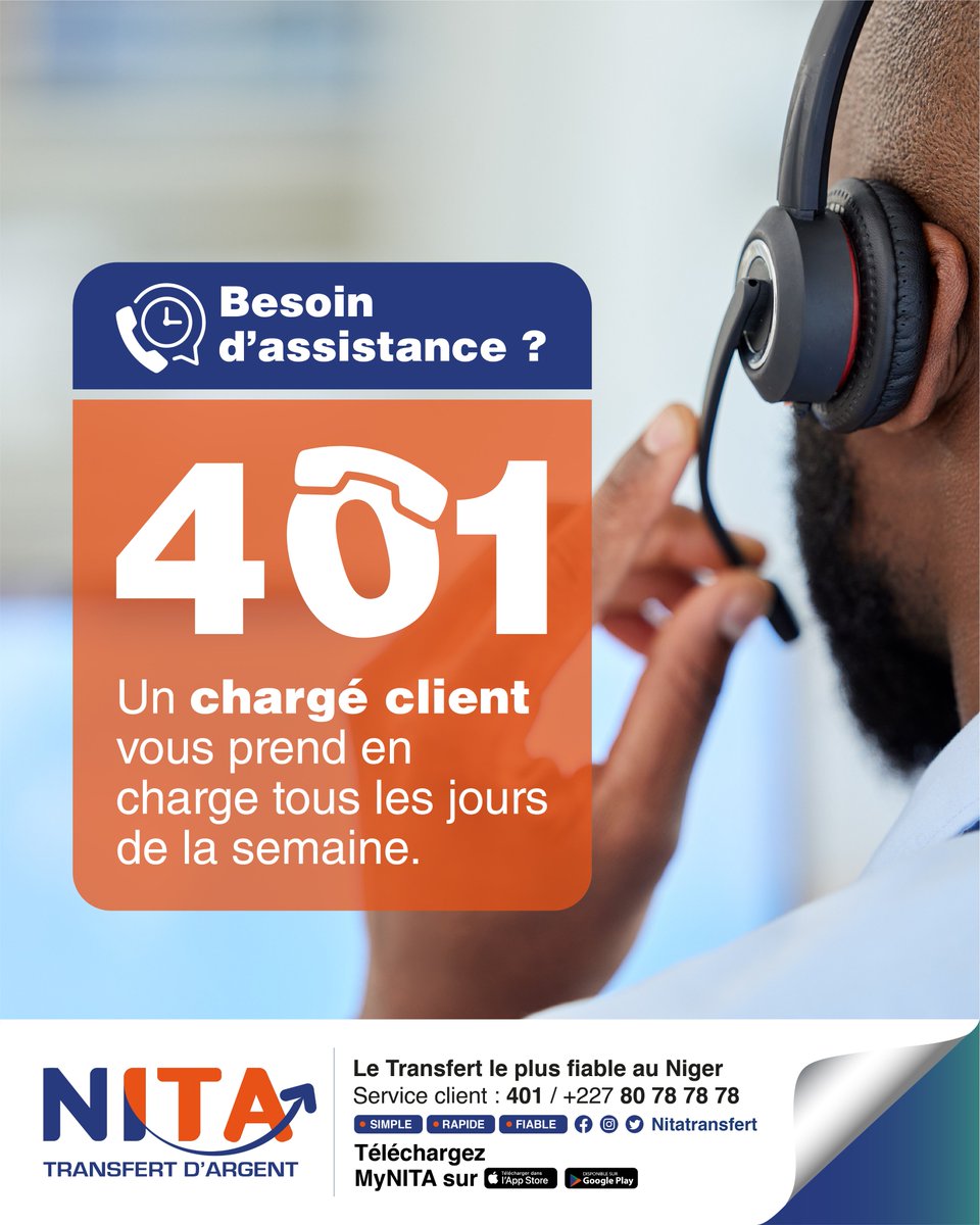 nitatransfert's tweet photo. [ #ServiceClients ]👨🏾‍💻

Une question ? Une assistance ? Besoin d’infos sur nos services ou parler à un chargé client ?

Contactez notre centre d'appel : 401📞ou rendez-vous dans nos agences principales 🏦 à votre disposition du Lundi au Dimanche.

#ServiceClient #callcenter #NITA https://t.co/ebrJmK3sTX