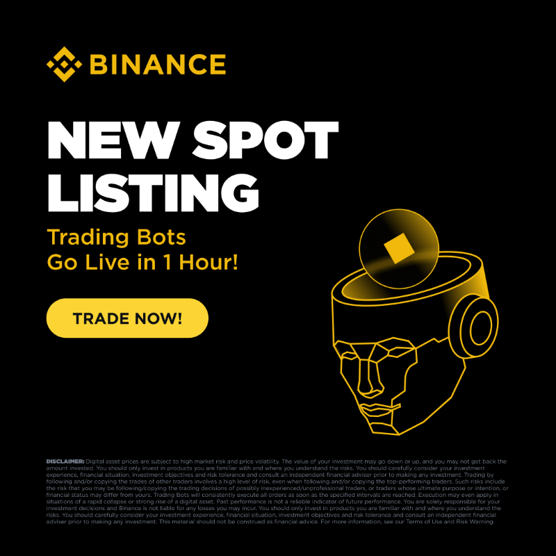 binance's tweet photo. New spot listing!

Speed matters in crypto. We've slashed trading bot and copy trading activation time from 24 hours to 1 hour. ⚡ 

Less waiting, more trading.