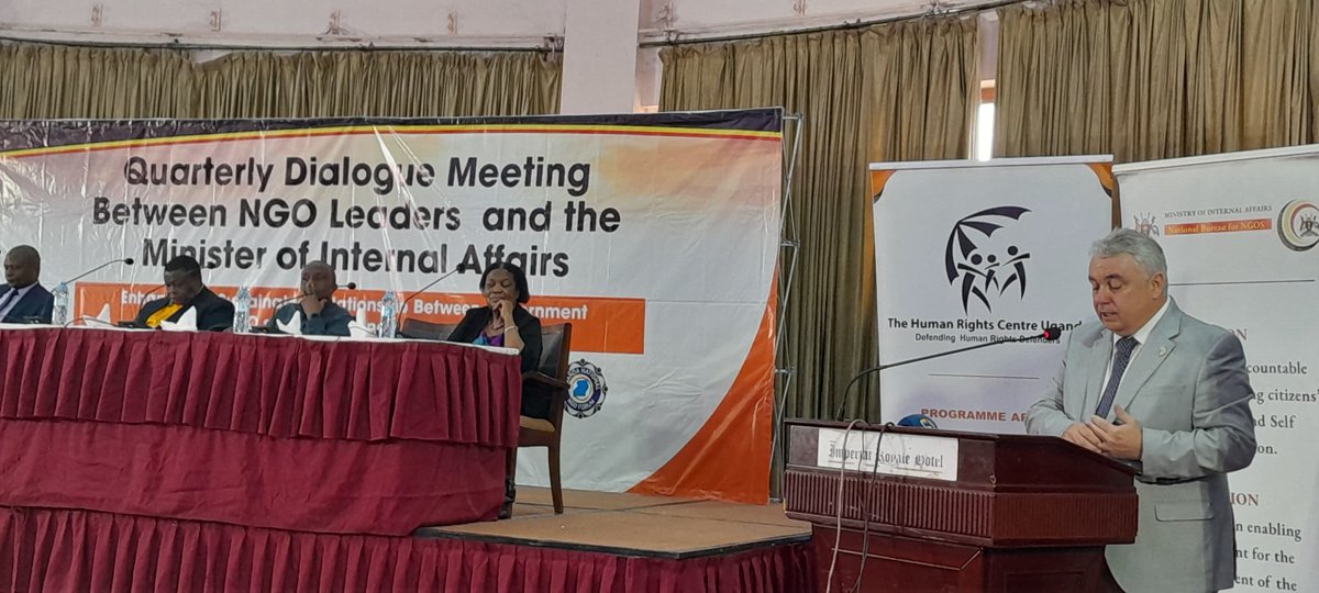 IrlEmbUganda's tweet photo. Ambassador Kevin this morning made remarks at the quarterly dialogue meeting between the Min of internal Affairs &amp; CSO leaders chaired by the Minister of Internal Affairs, Major General Kahinda Otafiire. The meeting focused on  the role of civil society in the upcoming elections. https://t.co/AjFCNWejuF