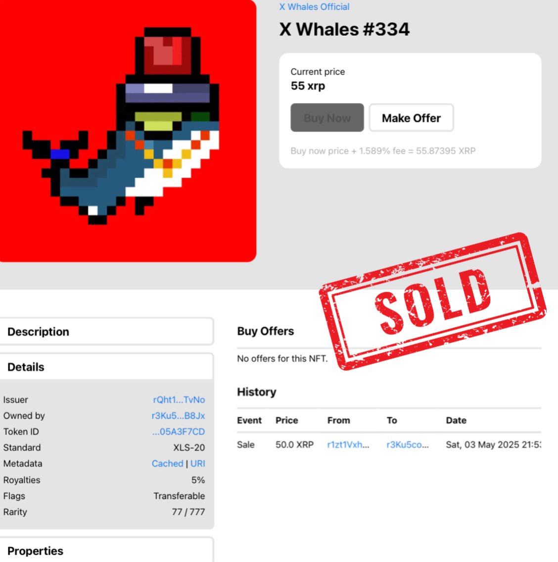 xrplsea's tweet photo. 💥 Sold Alert!
🌊 One of our X Whales just made tsunami-sized waves!
💸 Minted at: 4 XRP
💰 Sold at: 50 XRP
📈 Profit: +1150% (12.5x ROI)
🚀 This whale isn’t swimming it’s soaring.
👉 Collection: https://t.co/H1vgIF3sjI…
#XWhales #SoldAlert #NFTProfit #XRPL #NFTAlert https://t.co/Z8WhWzgyuW