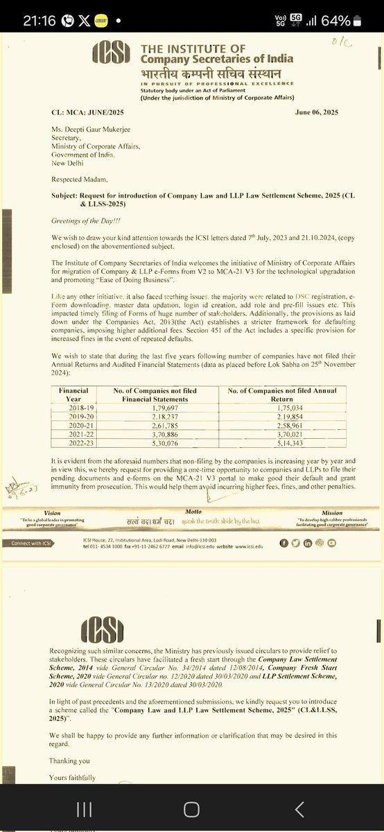 MS_MohitSaluja's tweet image. We urge the @MCA21 to reintroduce the Company Fresh Start Scheme (CFSS) or introduce a new Company Law Settlement Scheme to support businesses facing compliance challenges. The CFSS-2020 provided a vital opportunity for companies to rectify defaults without penalties.