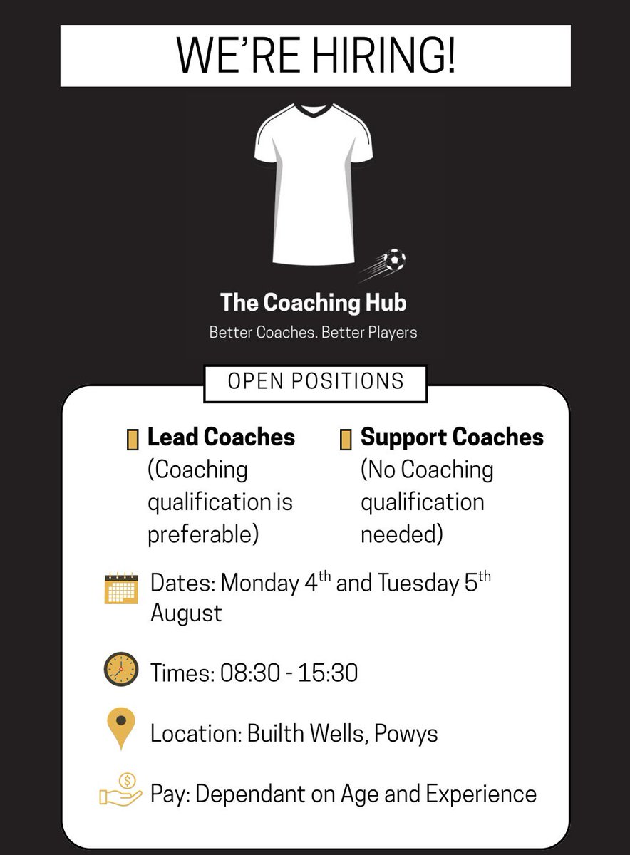 coachinghub__'s tweet photo. 📢 WE’RE HIRING! | FOOTBALL COACHES WANTED ⚽️

Are you passionate about football and looking for a rewarding way to spend your summer? https://t.co/T1AQQuhFGG