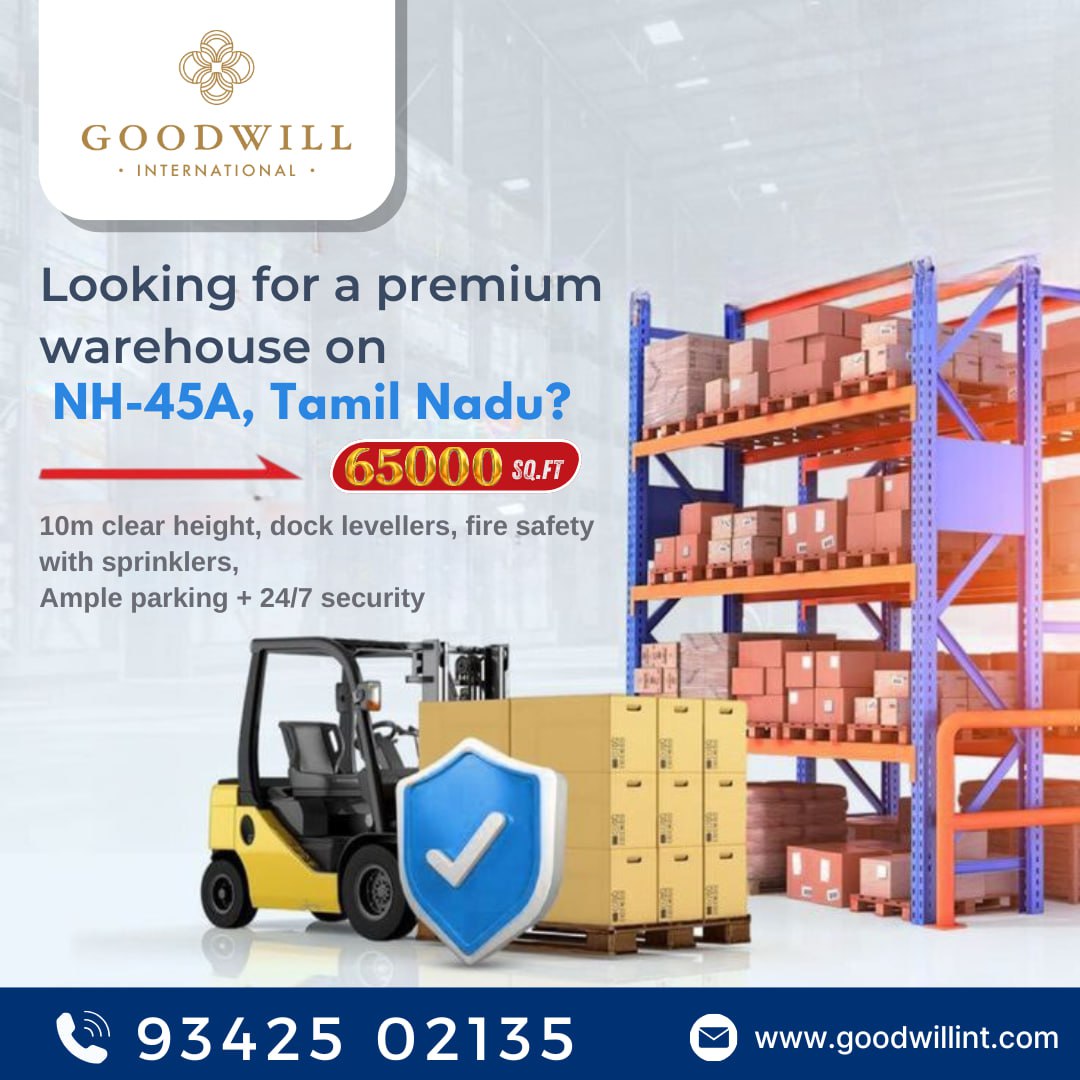 Warehouse Space Available for Lease! We have 65,000 sq. ft. of warehouse space available for lease on a 100,000 sq. ft. plot along NH-45A,Pondicherry-Villupuram Road.
Space is available from 25,000 sq. ft. onwards.For more details, please contact us on 
📞 9342502135