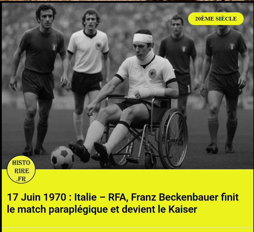 Historire2024's tweet photo. #17Juin 1970 : #FranzBeckenbauer devient le #Kaiser au terme d’un performance qui fera passer les films #DieHard pour des comédies romantiques

https://t.co/VkCy447SPJ - Laide mémoire

#histoire #humour #foot #sport #matchdusiècle #RFAITA #Mexico1970 https://t.co/fRXK4syP8w