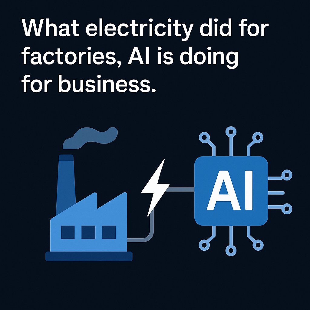 CarbonandCode's tweet photo. What electricity did for factories, AI is doing for business. Ignore it, and risk being left in the dark.

#AIForBusiness #Automation #N8N #ContentSystems #CarbonAndCode #OpenAI #Perplexity #Gemini #GoogleConsole #NotebookLM https://t.co/YrFlCQTLMi