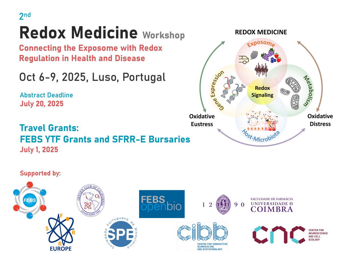anamledo's tweet image. Why come to the 2nd Redox Medicine Workshop?
- Excellent speakers;
- 1-to-1 ratio of invited-to-selected oral presentations;
- Posters
- Showcase your research among the Redox Biology Community! @SFRR_Europe @FEBSnews @UCoimbra_Rsrch @SFRBM
More info: redoxmedicine2025.febsevents.org