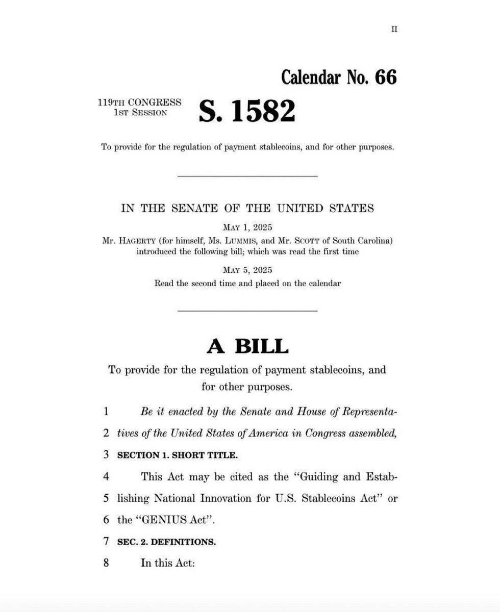 REMINDER:

🇺🇸 US SENATE VOTE ON FINAL PASSAGE OF GENIUS ACT WILL HAPPEN TODAY AT 4:30 PM ET.

IF APPROVED, IT'LL MOVE TO HOUSE OF REPS.
