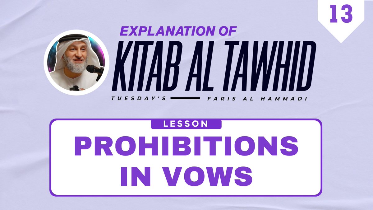 Tuesday class 📚
Kitab Al Tawhid: 13 Prohibitions in Vows
Streaming on X, YouTube &amp; Instagram

9:30PM UAE | 6:30PM UK | 1:30PM NY
youtube.com/watch?v=AAm7q6…