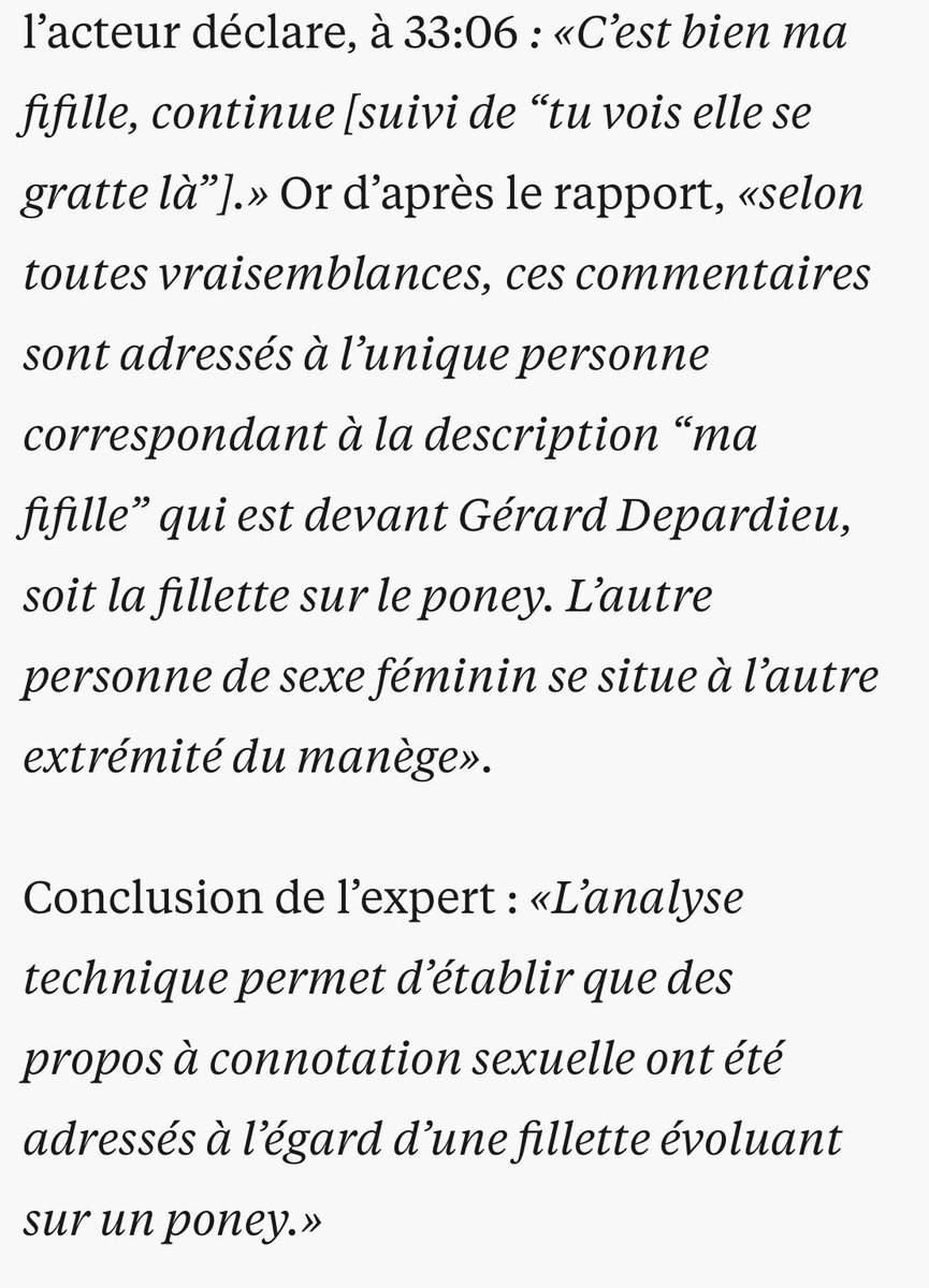 Conclusion de l’expert : « L’analyse technique permet d’établir que des propos à connotation sexuelle ont été adressés à l’égard d’une fillette évoluant sur un poney »

Épilogue, espérons le, d’un an et demi de harcèlement judiciaire et médiatique sur l’affaire Gérard Depardieu