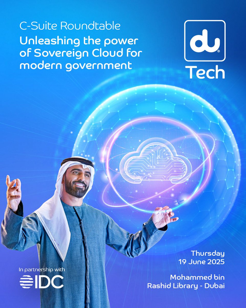dutweets's tweet image. We’re excited to host an exclusive c-suite gathering for #duTech on Unleashing the Power of Sovereign Cloud for Modern Government, exploring secure, scalable, sovereign cloud infrastructure and solutions that empower digital transformation. This event is enabled by IDC, as du…