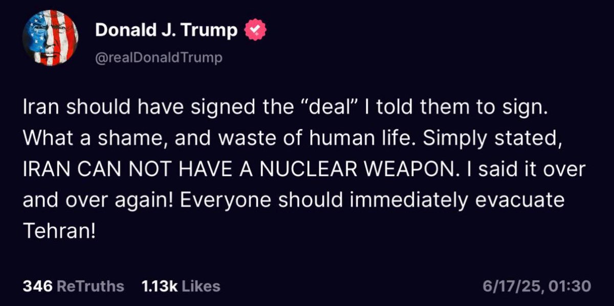 Trump orders everyone to evacuate Tehran!

What we’re witnessing will be written in history books.