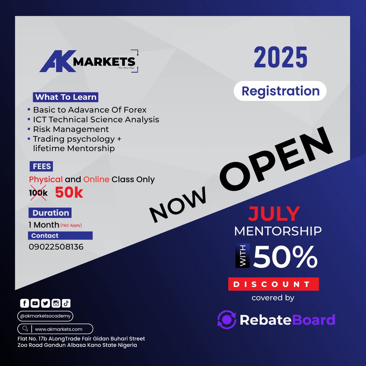 AKMarkets Academy (@akmarketsglobal) on Twitter photo Registration for the July
Physical and online classes is open now.
50% of covered by <a href="/rebateboard/">RebateBoard</a>
Contact 09022508136 WhatsApp for inquiry Registration for the July
Physical and online classes is open now.
50% of covered by <a href="/rebateboard/">RebateBoard</a>
Contact 09022508136 WhatsApp for inquiry