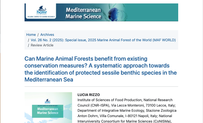 RIZZO L, VEGA FERNÁNDEZ T, GEROVASILEIOU V, ROSSI S. et al. Can Marine Animal Forests benefit from existing conservation measures? A systematic approach towards the identification of protected sessile benthic species in the Mediterranean Sea. ejournals.epublishing.ekt.gr/index.php/hcmr…