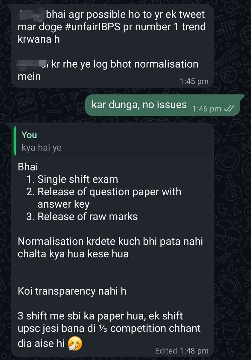 Got this via a close friend. I searched about it and found that no answer keys are provided to the students in the IBPS and SBI exams.  Neither the raw score nor the normalization formula is provided.

There should be transparency in such exams. Lakhs of students aspire to