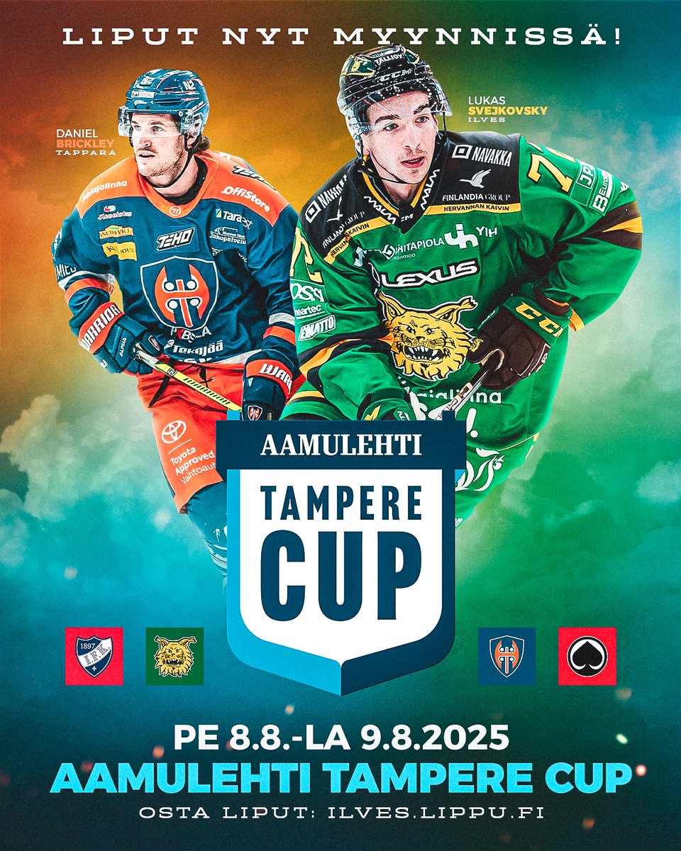 Tampere Cupin liput nyt myynnissä! 🔥

Tampereen kiekkokausi starttaa elokuussa, kun Ilves ja Tappara iskevät yhteen perinteisessä Aamulehti Tampere Cupissa Hakametsän jäähallissa.

📝 Lue lisää: ilves.com/aamulehti-tamp…

#Ilves #Liiga #Tampere