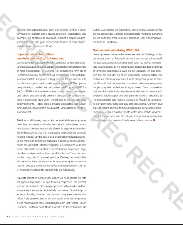✅Què és el #CatàlegIMPULSA?
✅Quins serveis ofereix?
✅Què aporta a la teva empresa o entitat?
✅Com accedir-hi?

🖊En parlem al número 91 de la Revista Econòmica de Catalunya del <a href="/economistescat/">Col·legi d'Economistes de Catalunya</a> dedicat a l'Economia de la cultura i de les arts👉tuit.cat/i5I75