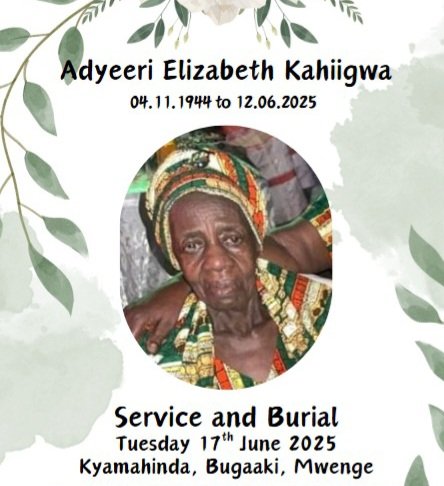 Today in Tooro, we say bye to Adyeeri Bessie, a loving soul,an elder sister,sister-in-law, mother, grandmother and great grandmother. RIP.
"Arukutumuza omu muhito gwaitu gwona, nukwo tusobole akuhumuza abo abali omu muhito gwona, nokuhumura okutumuzibwa Ruhanga."
2 Abakolinso 1:4