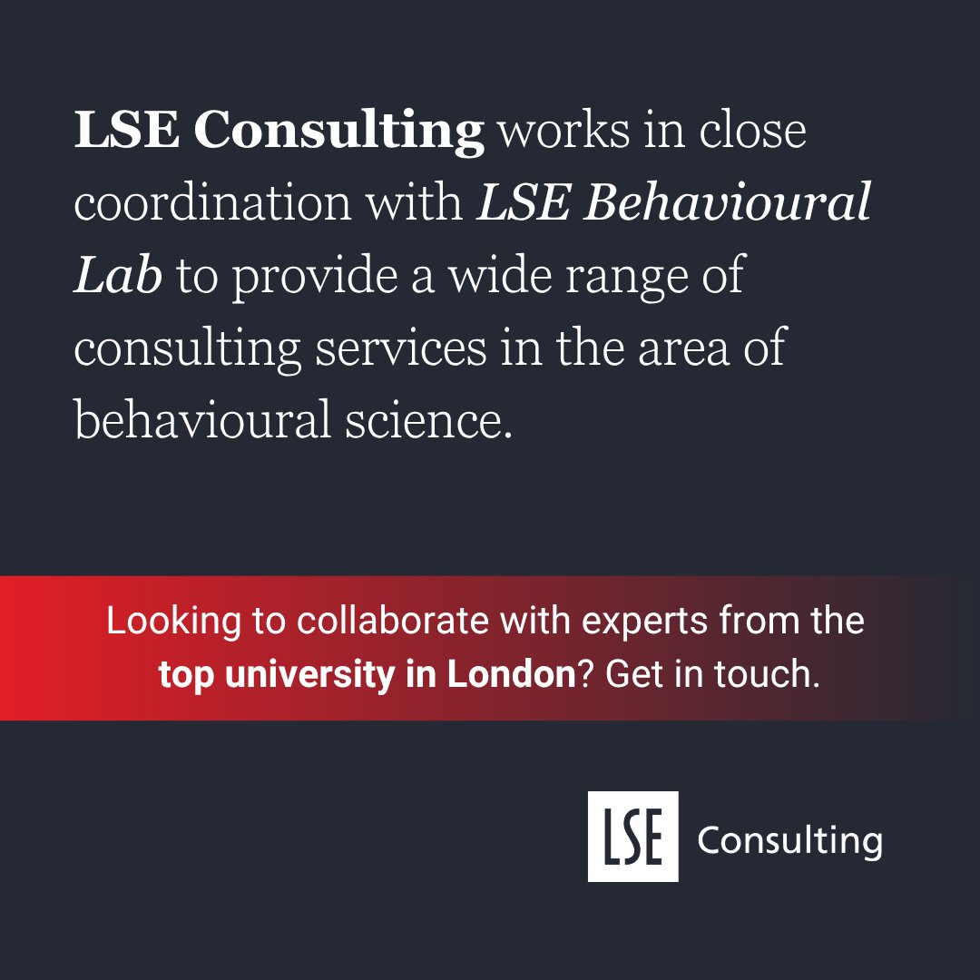Behavioural consulting is on the rise.

At LSE Consulting, we work closely with the <a href="/LSEBehavioural/">LSE Behavioural</a> Lab to connect clients with behavioural scientists and help organisations apply rigorous behavioural science to real-world problems. 🔍

🔗Partner with us: lse.ac.uk/behavioural-la…