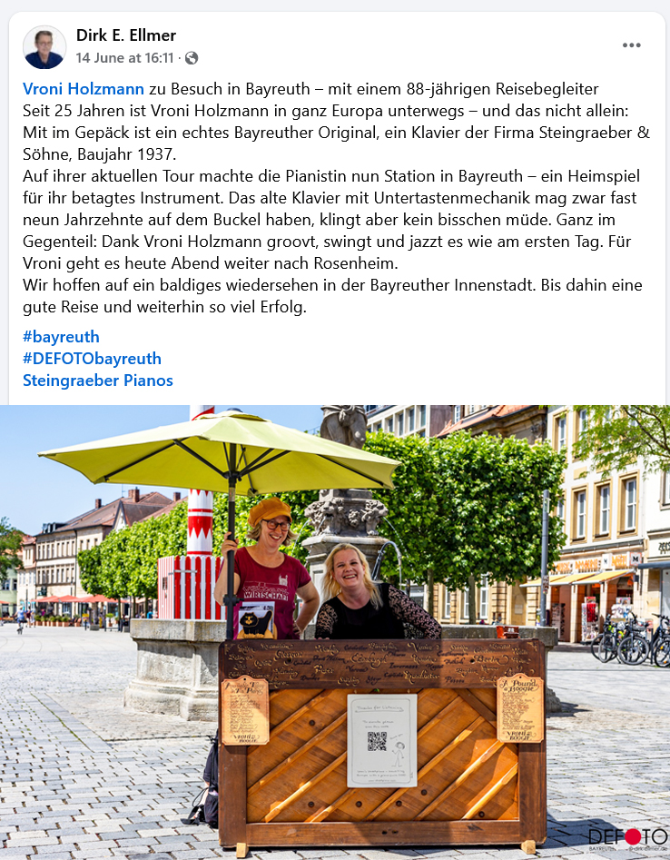 Photo reporter Dirk Ellmer wrote about my Bayreuth piano day 😊