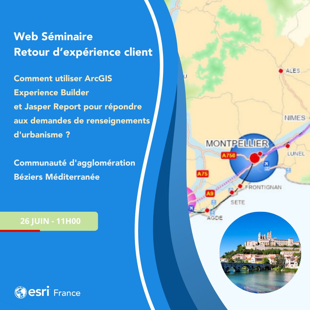 📆 Web Séminaire – Jeudi 26 juin | 11h00 - 11h30
Comment utiliser ArcGIS Experience Builder et Jasper Report pour répondre aux demandes de renseignements d'urbanisme ?

Trop de temps passé à éditer des renseignements d’urbanisme ?
Et si une application SIG simple pour les