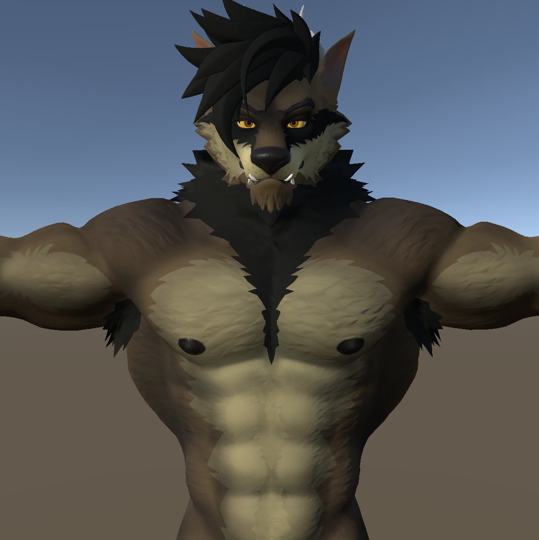 I did some texturing edits and put this together in unity for vrc. I think I might make this my new sona?? Or maybe I'll just have two sonas?? I like the bad boy werewolf look.