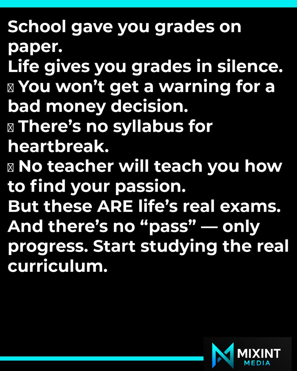 MixintMedia's tweet photo. No one failed you.
The system was never meant to prepare you for real life.
📌 No one taught you rent.
📌 No one taught you tax.
#MixintMedia #LifeSkillsSchoolSkipped #SkillMode #1PercentSmarter #NoOneTaughtUs #TaxNotTaught #RealWorldSkills #SelfGrowth https://t.co/ijyjN6RB8X