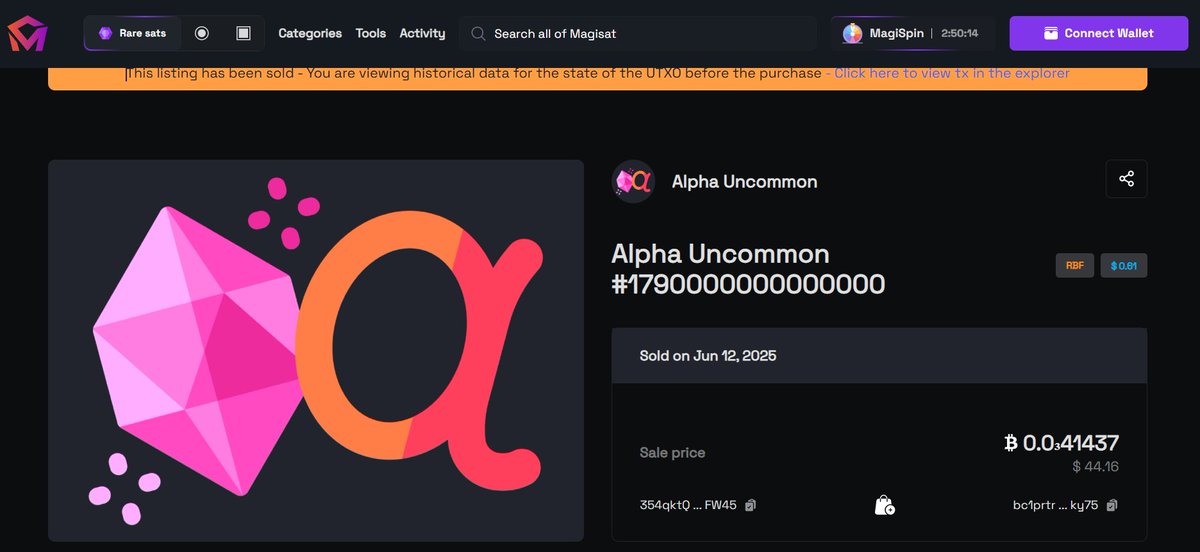 4 days ago a 13 zero uncommon sold for $45, incl. fees.

Only 16 sequestered, 177/187 to ever exist have been mined so far, with only 1 inscribed on! 

The prior floor price was 0.19 BTC! 

I urge, check your UTXO's all you Bitcoin Maxi's, you could be Sat on a treasure chest!
