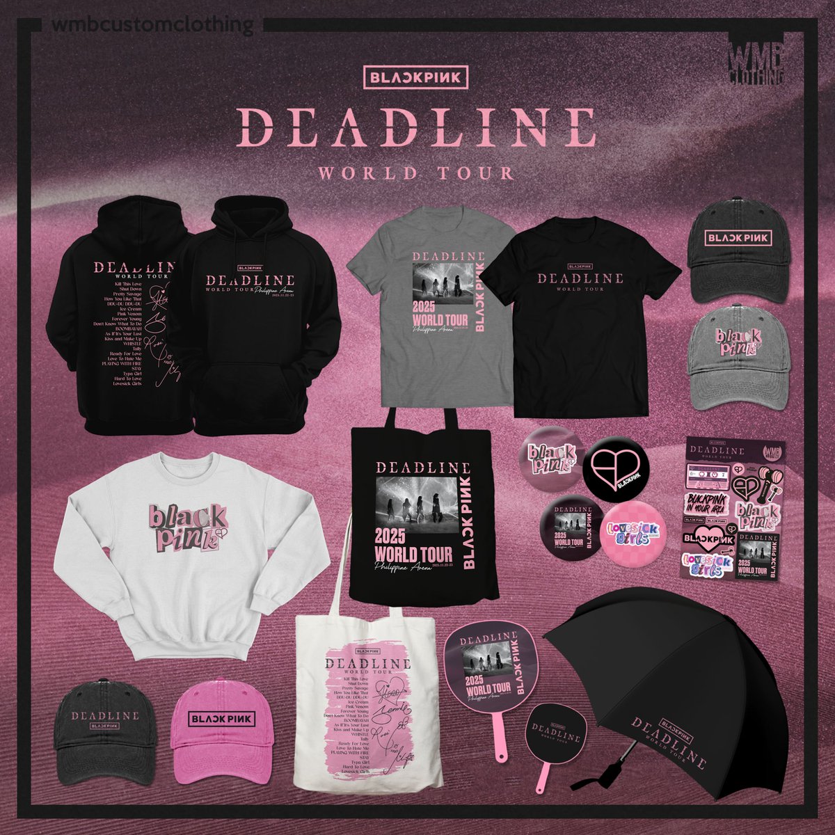wmbcustoms's tweet photo. We're ready for BLACKPINK <DEADLINE> World Tour in Philippine Arena 🖤🩷 Shop for your merch here! 😊

🛒 https://t.co/goxNGQIPBE

Also available in Shopee, Lazada &amp; Tiktok shop.

#BLACKPINK #BLACKPINK_WORLDTOUR2025 #BLACKPINK_DEADLINE #BLACKPINK_BULACAN #BLACKPINKPH #WMBCLOTHING https://t.co/uUCMUE14hv