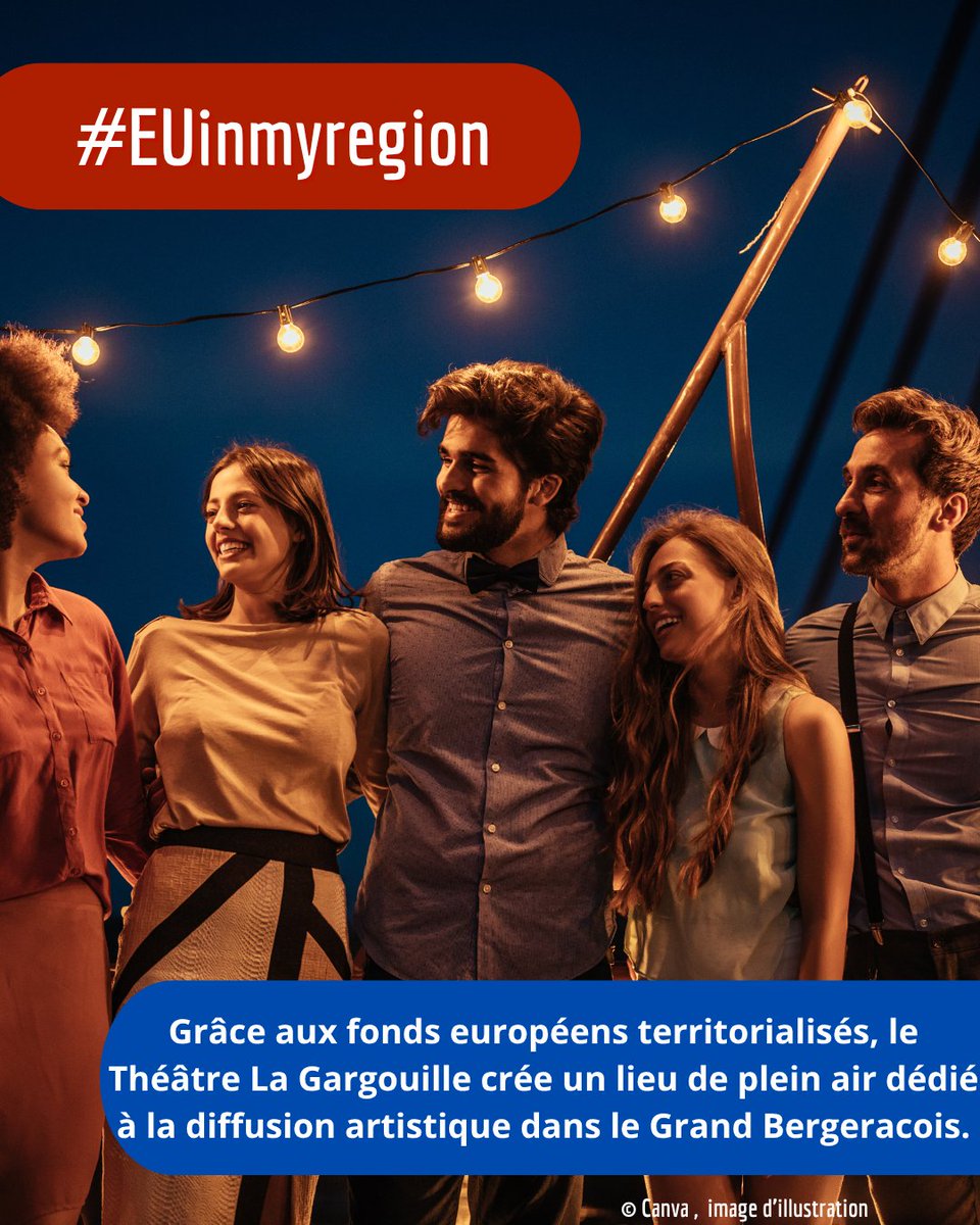 [#EUInMyRegion]
🇪🇺 Découvrez les projets européens #EUinMyRegion 🇪🇺.

🎭Grâce aux fonds européens territorialisés, le Théâtre La Gargouille crée un lieu de plein air dédié à la diffusion artistique dans le Grand Bergeracois. 🎶🌿

👉theatrelagargouille.com