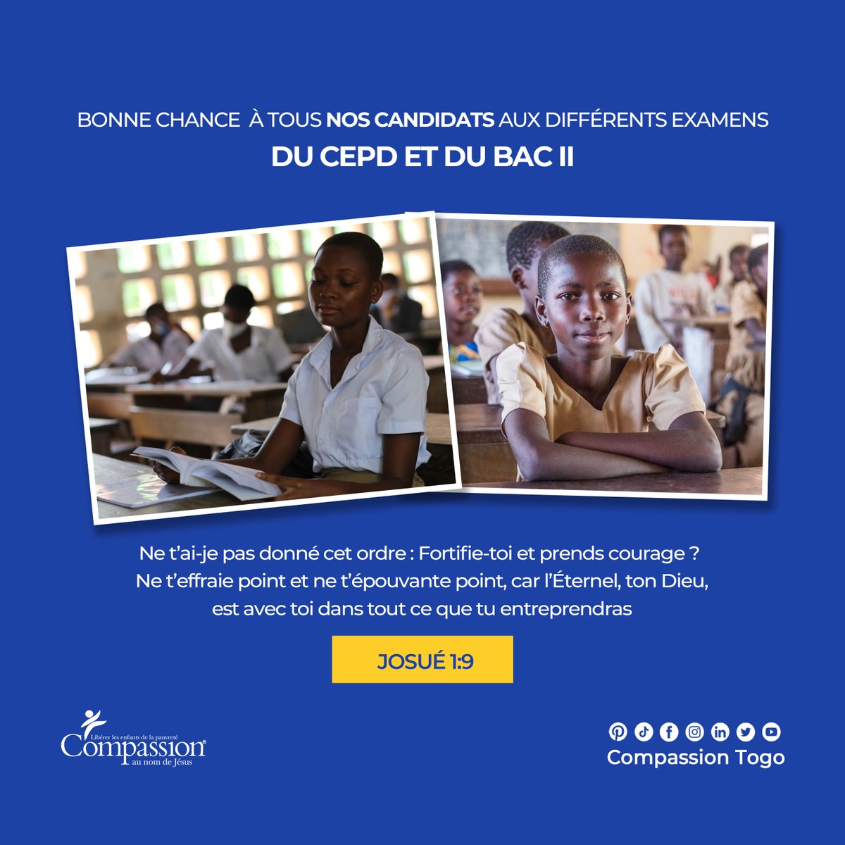 Nous souhaitons une bonne chance à tous les candidats au Certificat d'Etude du Premier Dégré (CEPD) et au Baccalauréat.