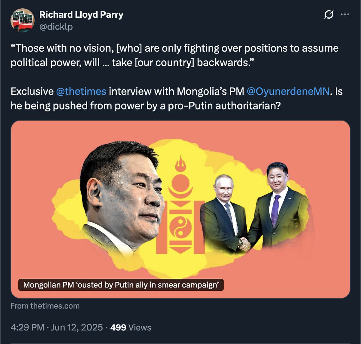 The Times-н сэтгүүлч нь өөрөө ярилцлага авсан гэжээ. Одоо Оюун-Эрдэнэ орлогоо нотлох хэрэгтэй. Орлогоо нотол гээд шаардлага тавиад байсан хүмүүс хаашаа орчив?