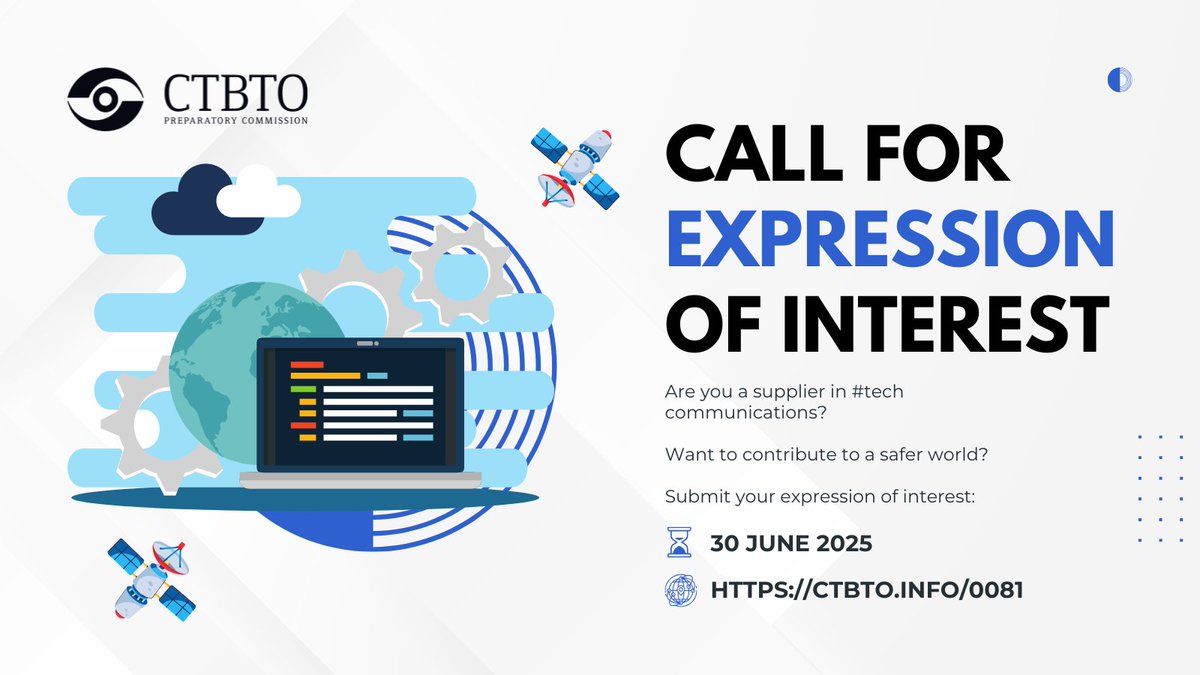 CTBTO (@ctbto) on Twitter photo 🔎Are you a supplier in #tech communications? Want to contribute to a safer world? We published a call for expression of interest for the 4th generation of the Global Communication Infrastructure that connects #CTBT's International Monitoring System (#IMS)! Submit your expression 🔎Are you a supplier in #tech communications? Want to contribute to a safer world? We published a call for expression of interest for the 4th generation of the Global Communication Infrastructure that connects #CTBT's International Monitoring System (#IMS)! Submit your expression