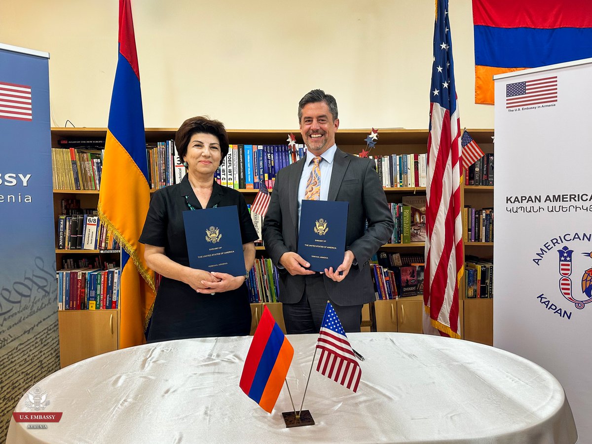 Public Affairs Officer Torrey Goad and Director of the Syunik Regional Library, Lianna Gasparyan, signed a new Memorandum of Understanding to strengthen ongoing cooperation at the American Corner in Kapan.

American Corners play a vital role in deepening the partnership between