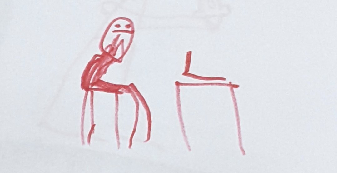 AustinTRoss's tweet image. My son drew this of me a few years ago and it really captures the feeling of reading through your own revisions yet again. #5amwritersclub