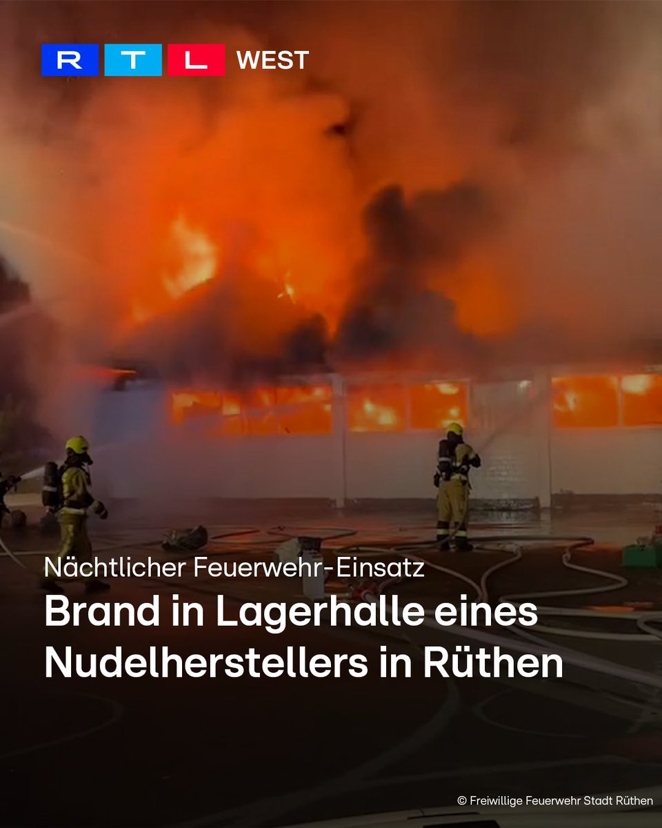 Einsatz für die #Feuerwehr in #Rüthen (Kreis #Soest): Die Lagerhalle eines Herstellers für Ei-Nudeln stand in der vergangenen Nacht in #Flammen. Mehr als 200.000 Eier und Dutzende Paletten Nudeln sind in #Brand geraten. Rund 100 Kräfte waren im Einsatz. Anwohner wurden über die