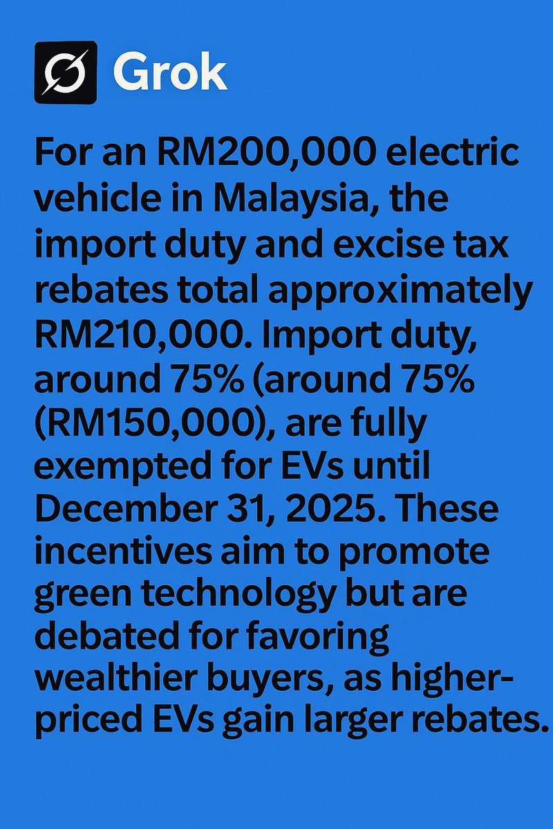 RM210,000 is a lot of money.

A B40 family gets ~RM3,000 a year in cash transfers.

The RM210,000 tax break given to a wealthy EV buyer = 70 years of B40 aid.

Is this fairness?