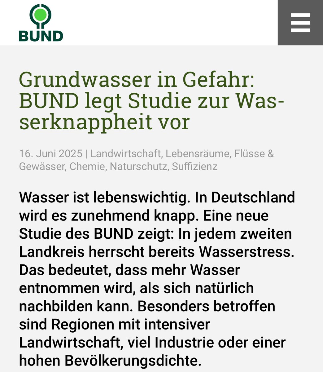 micha_bloss's tweet image. In der Hälfte der Landkreise fällt weniger Regen, als Grundwasser entnommen wird. Die Pegel sinken und wir spielen die Folgen schon längst.

Weitere Untätigkeit kostet uns Zukunft.

Jetzt konsequent in Klimaschutz und -anpassung investieren!