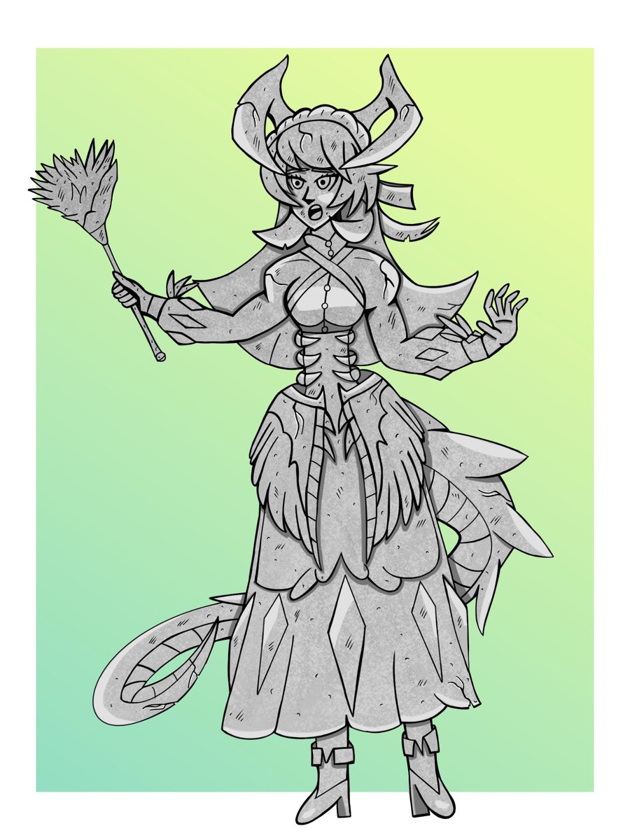 Chamber DragonMaid Statue
Art trade collab with @/SwooceRight 

The Dragonmaid was cleaning her Master’s private chambers, but she accidentally touch one of her master’s artifacts that turned her into a new decoration for her master.

#石化 #固め #petrification #asfr #状態変化