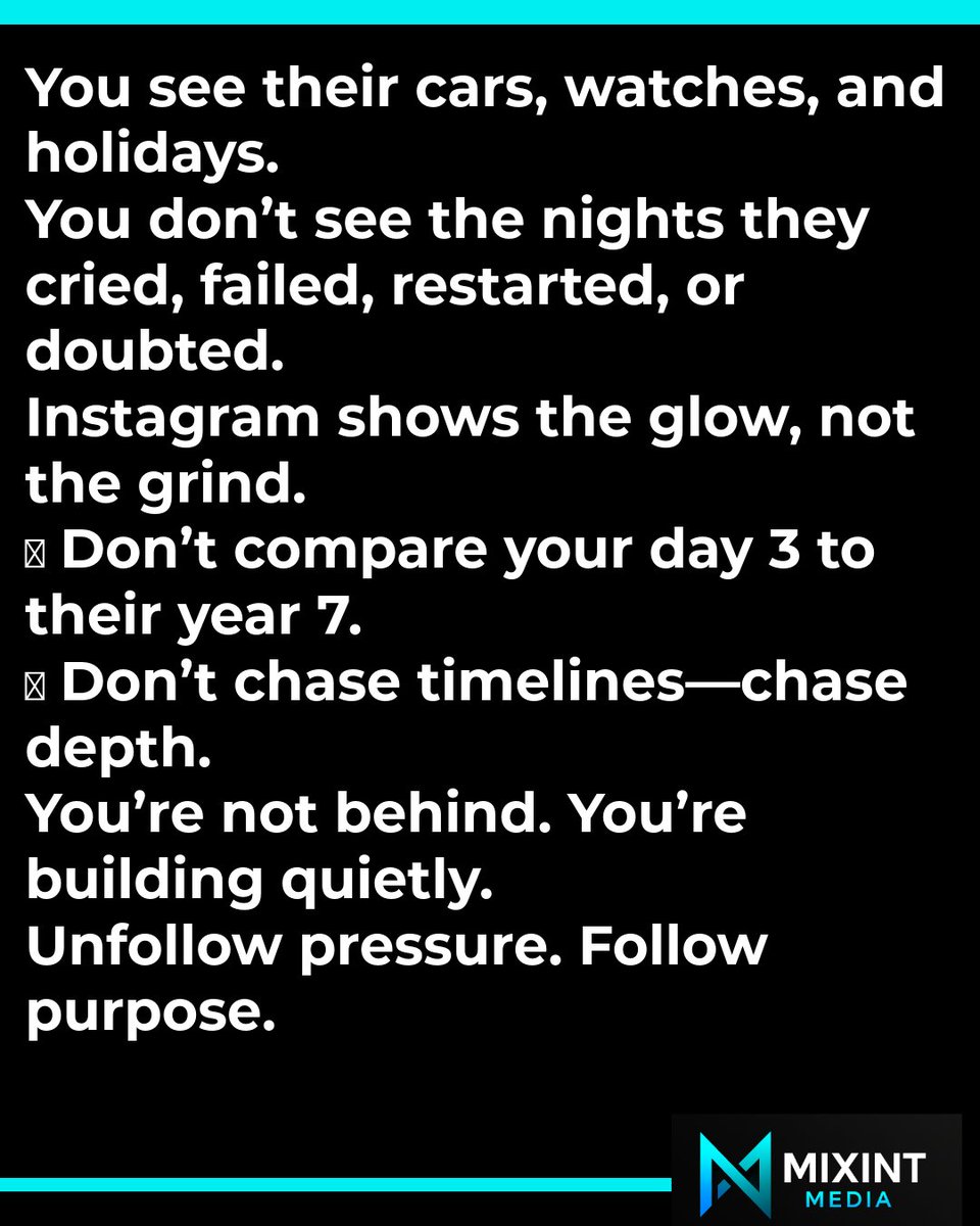 MixintMedia's tweet photo. They're posting from Dubai.
You're working alone at 1 a.m.
You feel behind.
But you're just on a different page of the same book.
Success has no fixed date.
#MixintMedia #GrowthGrind #SilentProgress #SocialMediaMyth #RealSuccess #ComparisonTrap #SelfWorth #1PercentSmarter https://t.co/S9SyG56IAS