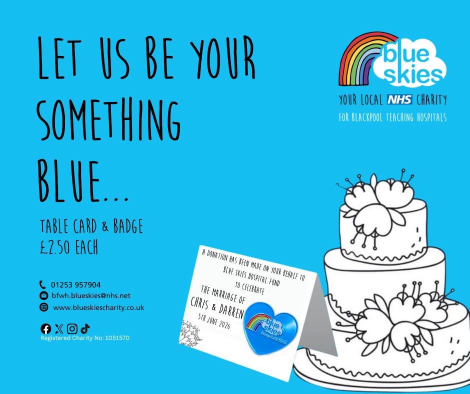 Blue Skies Hospitals Fund (@blueskiesfund) on Twitter photo Are you getting married soon?
Looking for a unique favour?
Our "Something Blue" campaign offers a special way to celebrate your big day, while making a difference. Every favour bought will help make a real difference to patients at <a href="/BlackpoolHosp/">NHS Blackpool Teaching Hospitals ๐๐</a> Are you getting married soon?
Looking for a unique favour?
Our "Something Blue" campaign offers a special way to celebrate your big day, while making a difference. Every favour bought will help make a real difference to patients at <a href="/BlackpoolHosp/">NHS Blackpool Teaching Hospitals ๐๐</a>