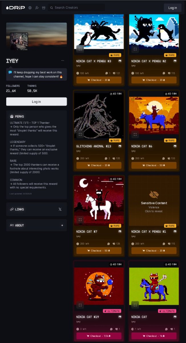 🔥 Just tryna this new feature on Drip, and now y’all can cop my art for hella cheap! 🔥
Link: d.rip/iyey